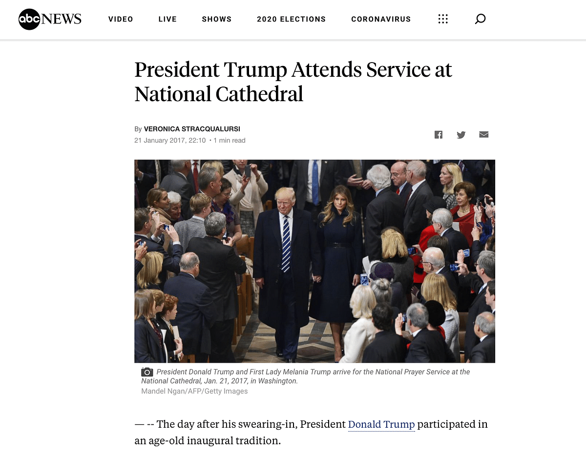 The video is from 2017 when Trump attended the inaugural prayer service after taking oath as the  President.