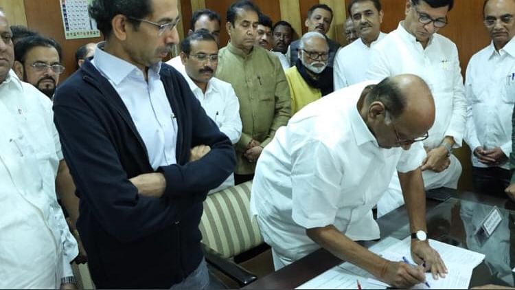 NCP chief Sharad Pawar on Wednesday, 11 March, filed his nomination in Mumbai for the 26 March Rajya Sabha election.