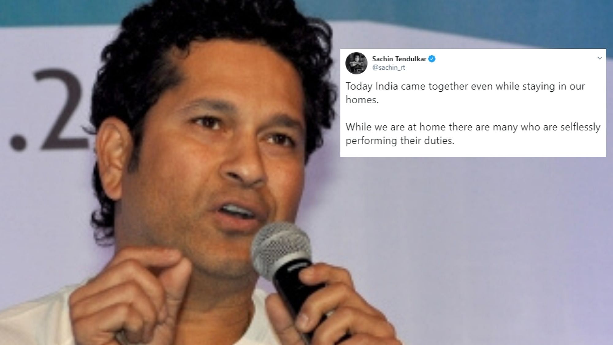 Sachin Tendulkar shared a videop, praising all Indians for coming together as a nation, followed by clapping hands.