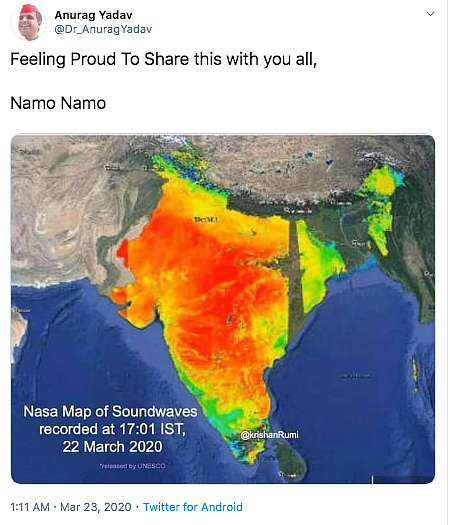The viral map, purportedly showing sound waves recorded by NASA.