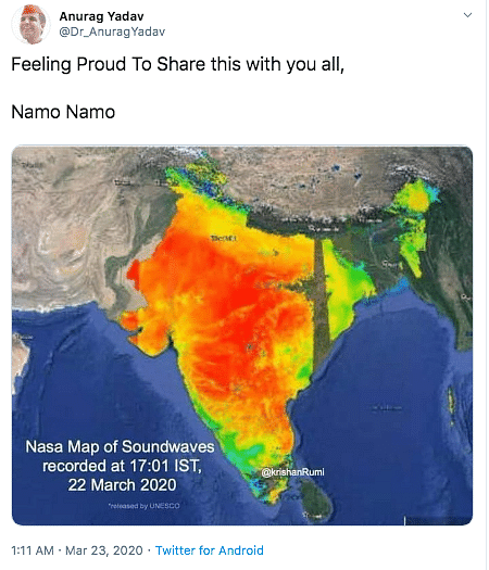It’s not a map that shows sound waves, rather it’s a heatwave map of India and dates back to June 2019.