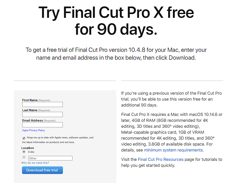 Free 90-day trial period for Final Cut Pro X 