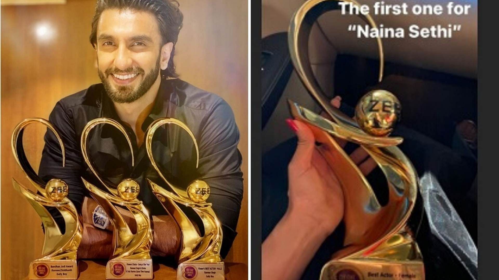 Ranveer Singh and Tapsee Pannu share pictures of their trophies.&nbsp;