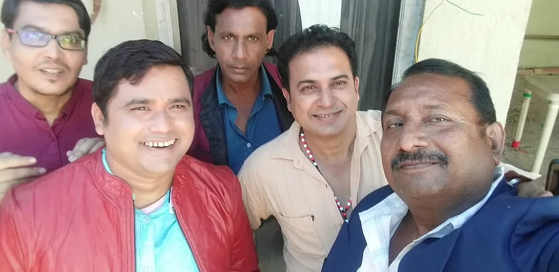 Ramesh Mishra (in beige) at a shoot in Mumbai. 