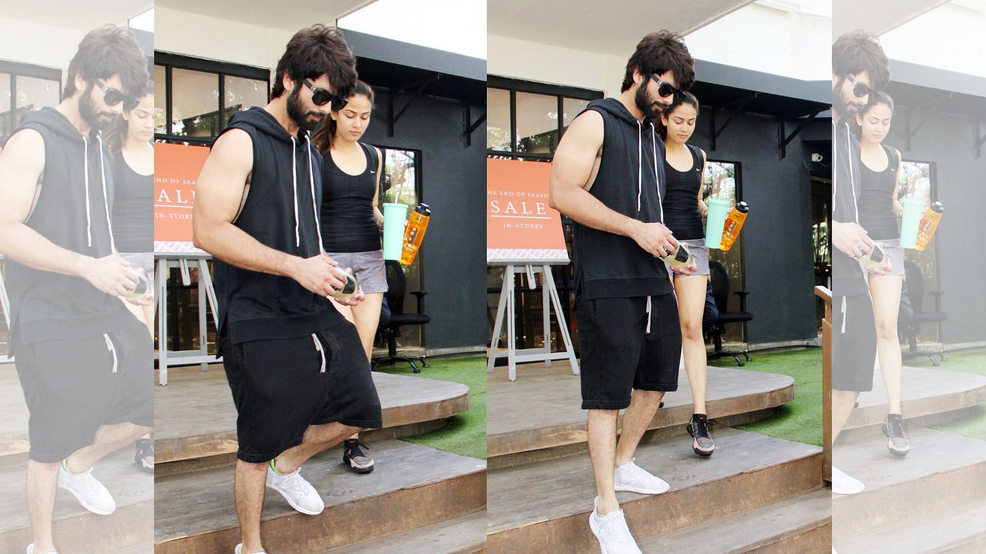 Archival photograph of Shahid Kapoor and Mira Rajput coming out of a gym.