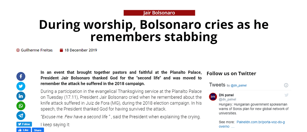The image is of Brazilian President Jair Bolsonaro who broke down at a thanksgiving service in December 2019.