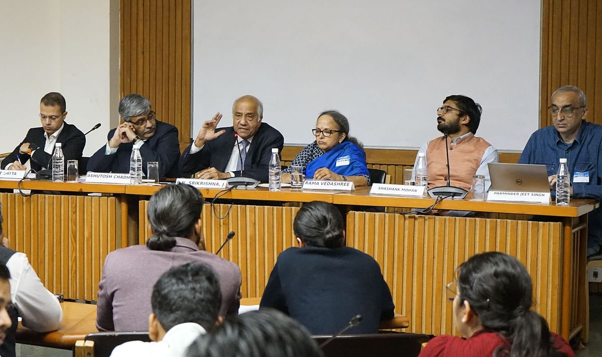 Justice (retd) B N Srikrishna speaks at a panel discussion on the Personal Data Protection Bill.