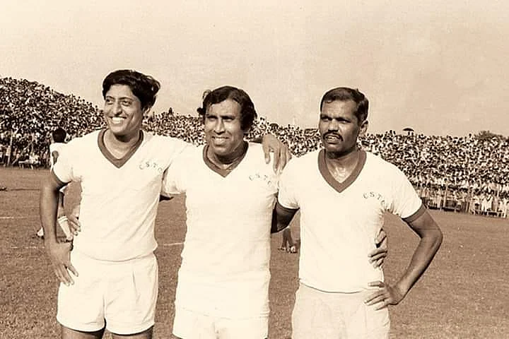 Indian football legends Chuni Goswami, PK Banerjee and Tulsidas Balaram.