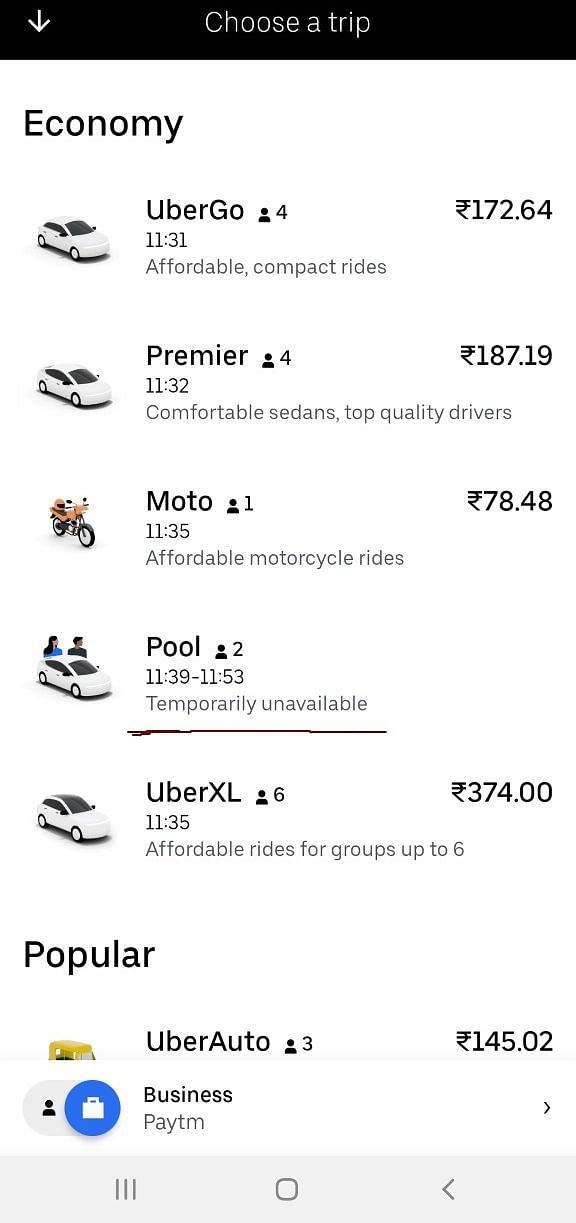 Ola share and Uber Pool options are no longer available on the respective ride-hailing app