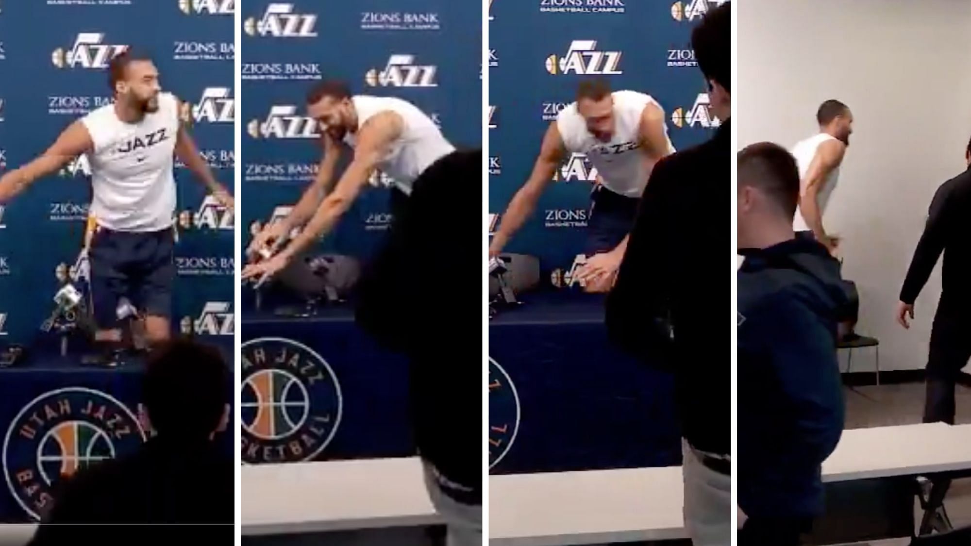 Rudy Gobert has joked about Coronavirus and touched mics after an NBA press conference.