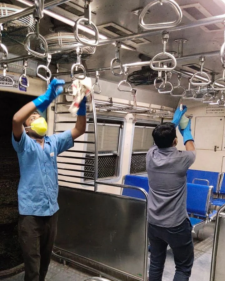 Local train being sanitised.
