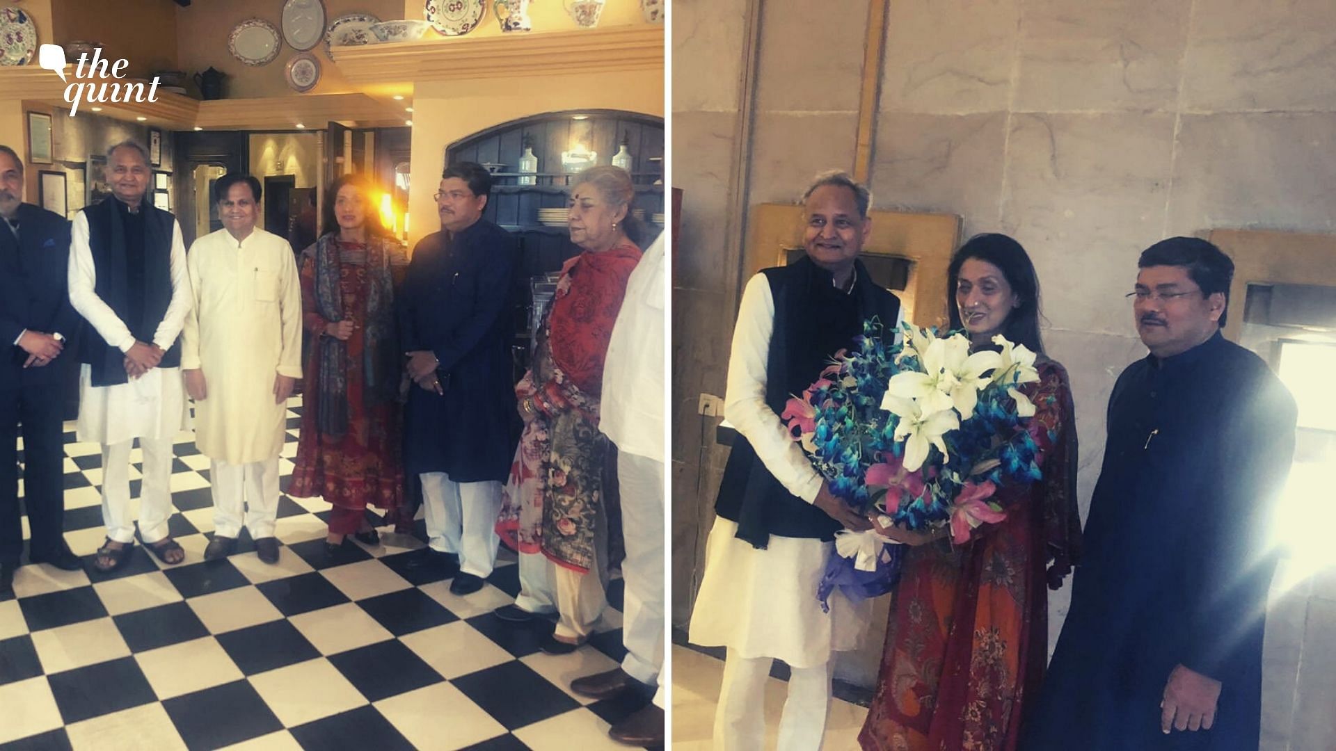 Ashok Gelhlot and other politicians with newly married couple Mukul Wasnik and Raveena Khurana.
