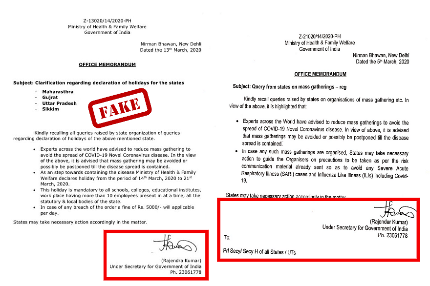 Left: Viral circular. Right: An official circular released by the ministry.