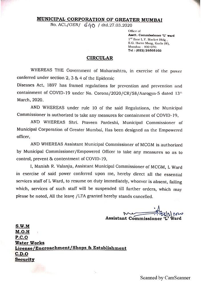 Circular dated 27 March.