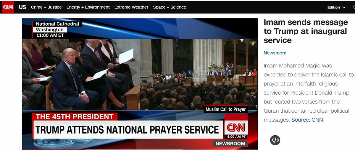 The video is from 2017 when Trump attended the inaugural prayer service after taking oath as the  President.
