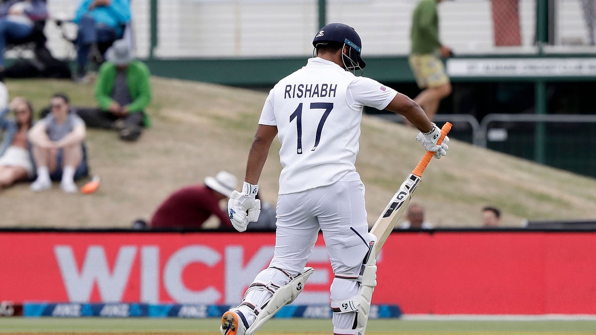 Rishabh Pant walks from the field after he was dismissed during play on day three of the second cricket test between New Zealand and India at Hagley Oval in Christchurch.