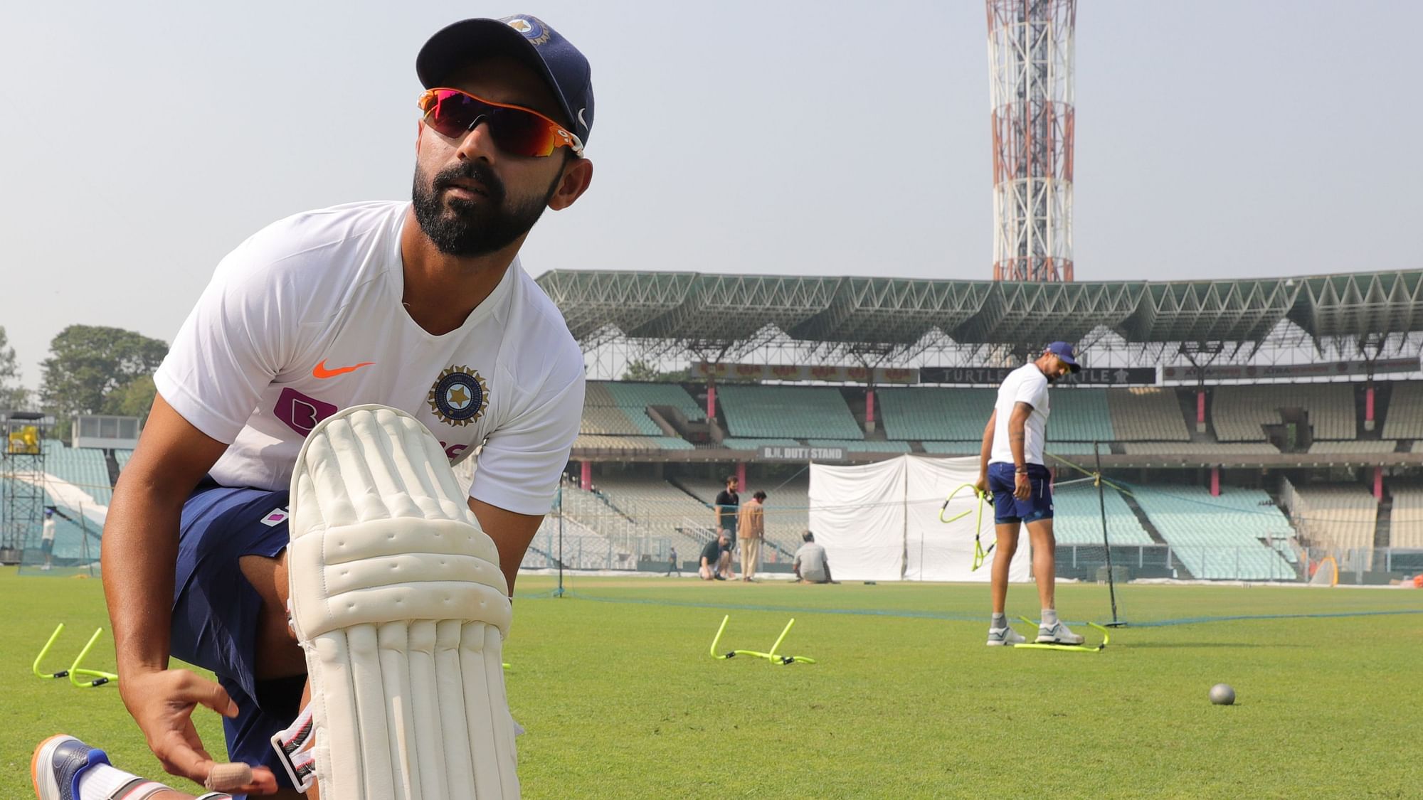 Ajinkya Rahane during a training session at the Eden Gardens