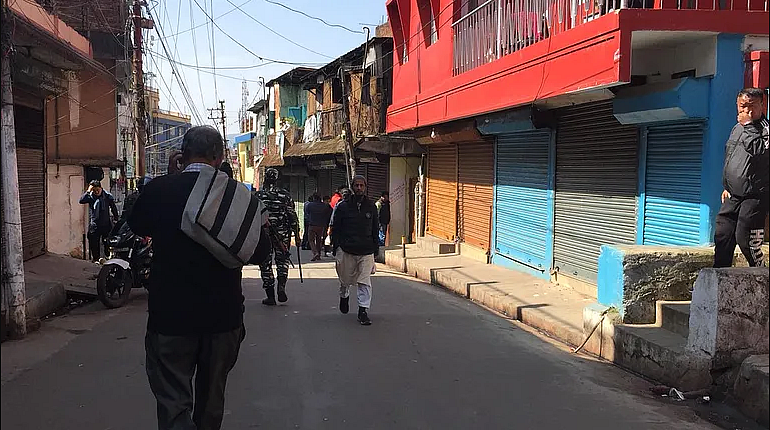 Bara Bazar wearing a deserted look following the stabbing incidents on Saturday morning in which one person lost his life.