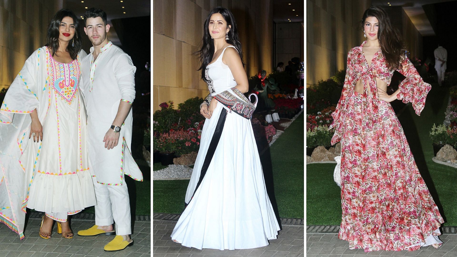 Priyanka Chopra and Nick Jonas, Katrina Kaif and Jacqueline Fernandez at Isha Ambani’s holi party.&nbsp;