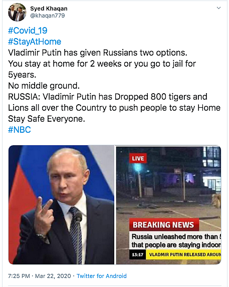 Russia Using Lions to Make People Stay Indoors? No, it’s Fake News
