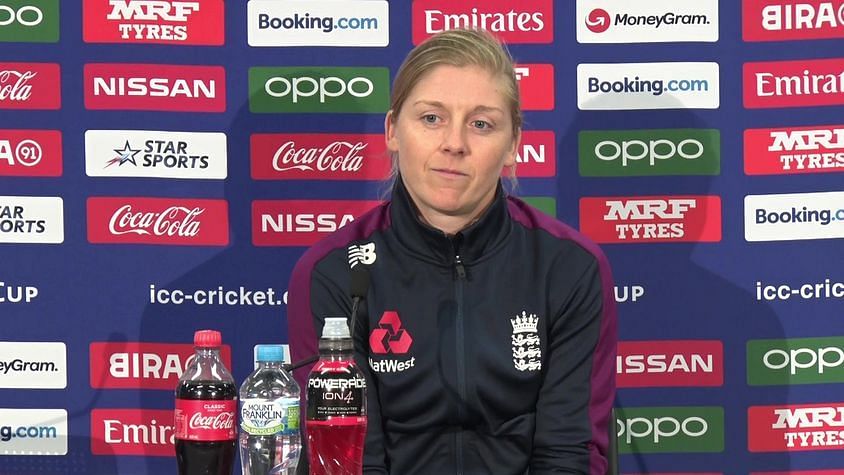 England captain Heather Knight speaks to the media after England were knocked out of the Women’s T20 World Cup following a washed out semi-final vs India.