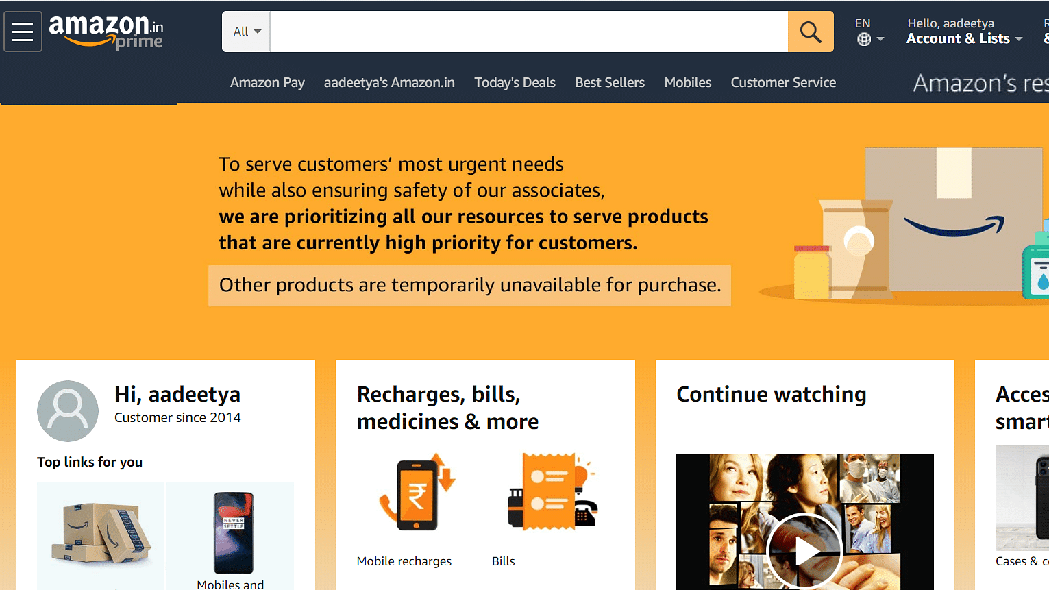 This is what Amazon India is telling users on its homepage.&nbsp;