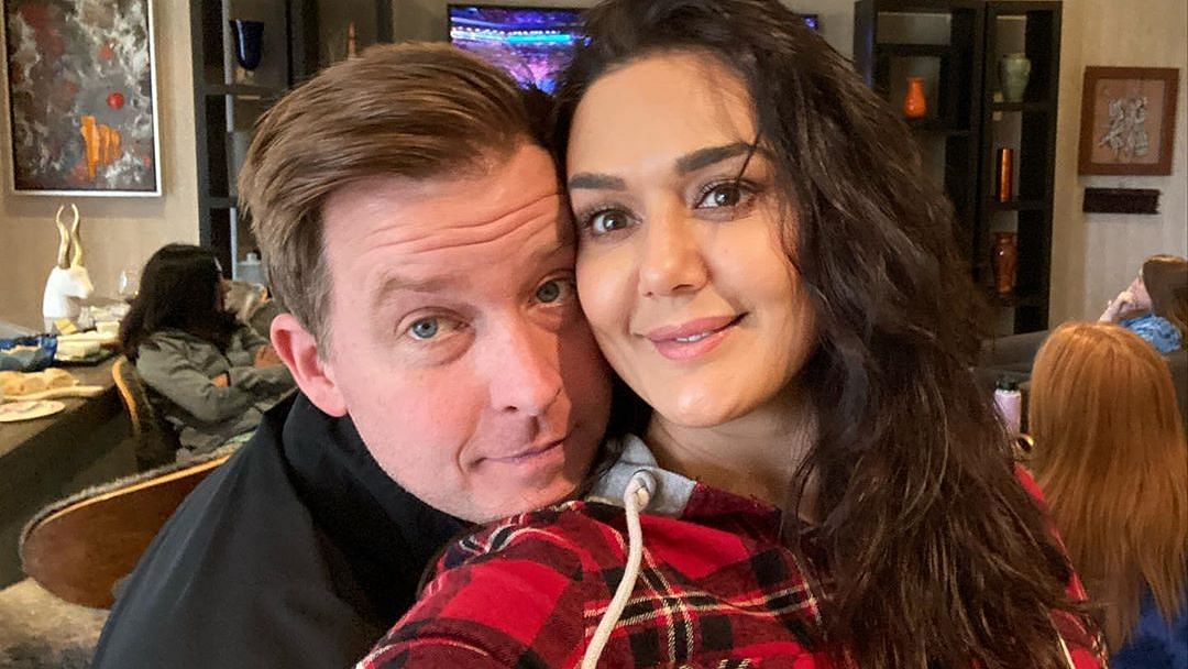 Preity Zinta with husband Gene Goodenough at their LA home.&nbsp;