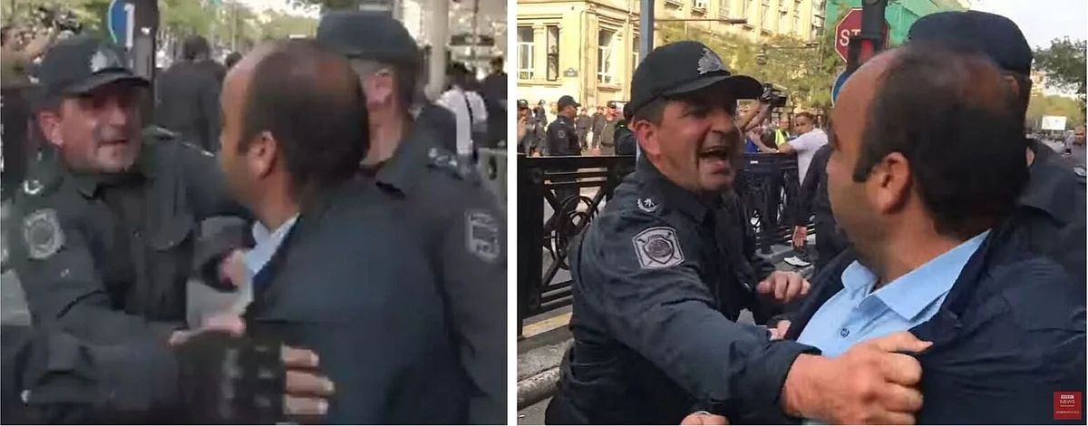 Screengrab from the viral video (left) and screengrab from the BBC video (right)
