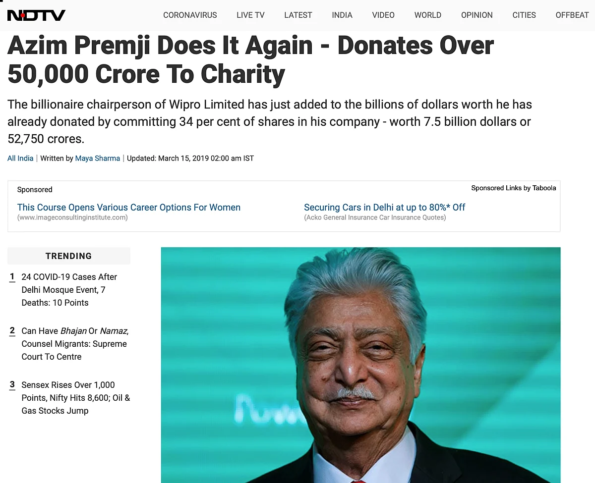COVID-19: Old Report Shared as Azim Premji Donating 50,000 Cr