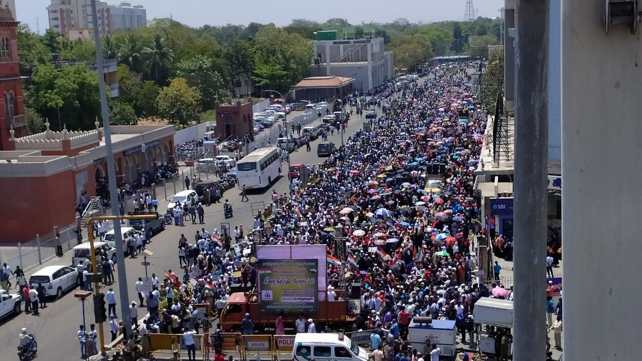 Amid the coronavirus outbreak, at least 3000 people took to the streets in Chennai to protest against CAA and NRC.