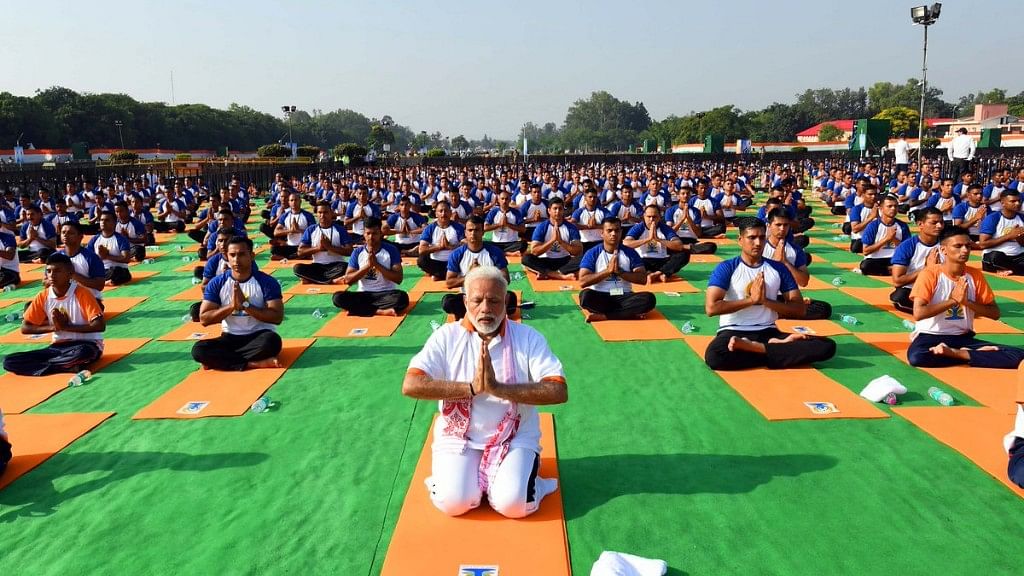 PM Narendra Modi seen practising yoga on World Yoga Day.
