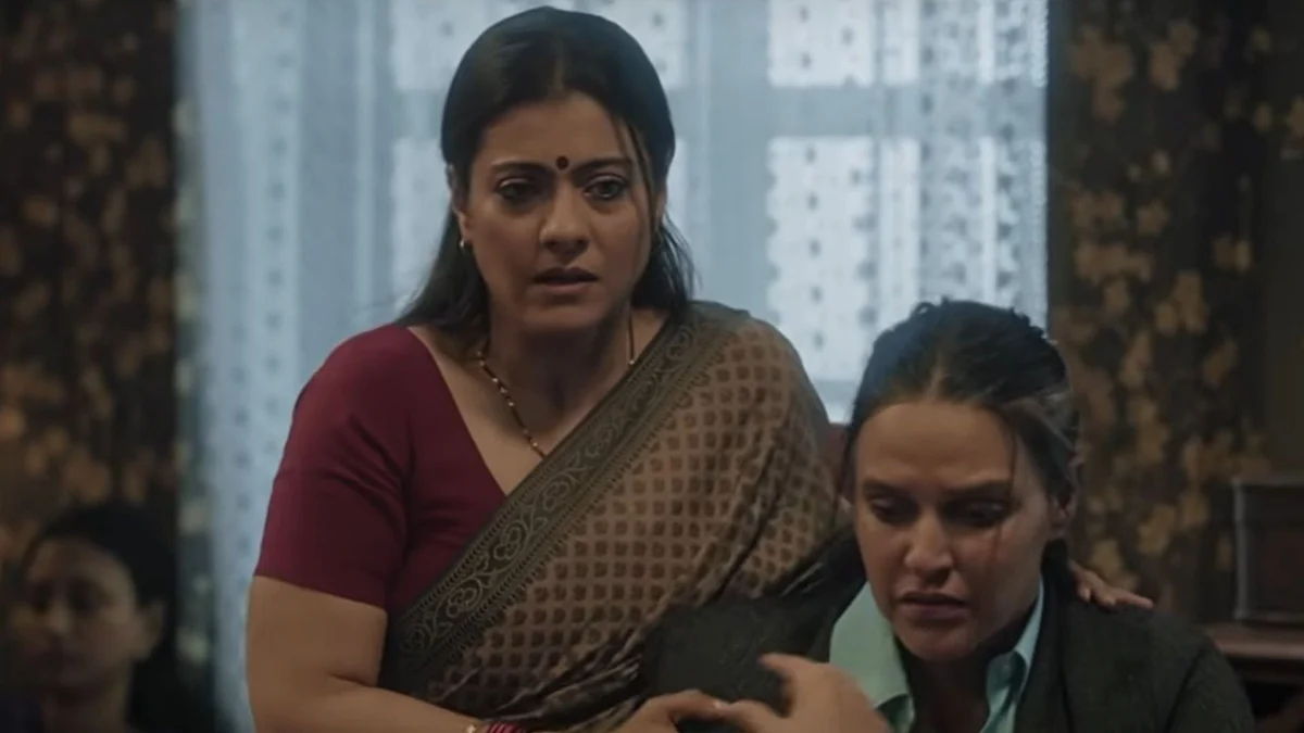 Kajol and Neha Dhupia in a still from <i>Devi</i>.