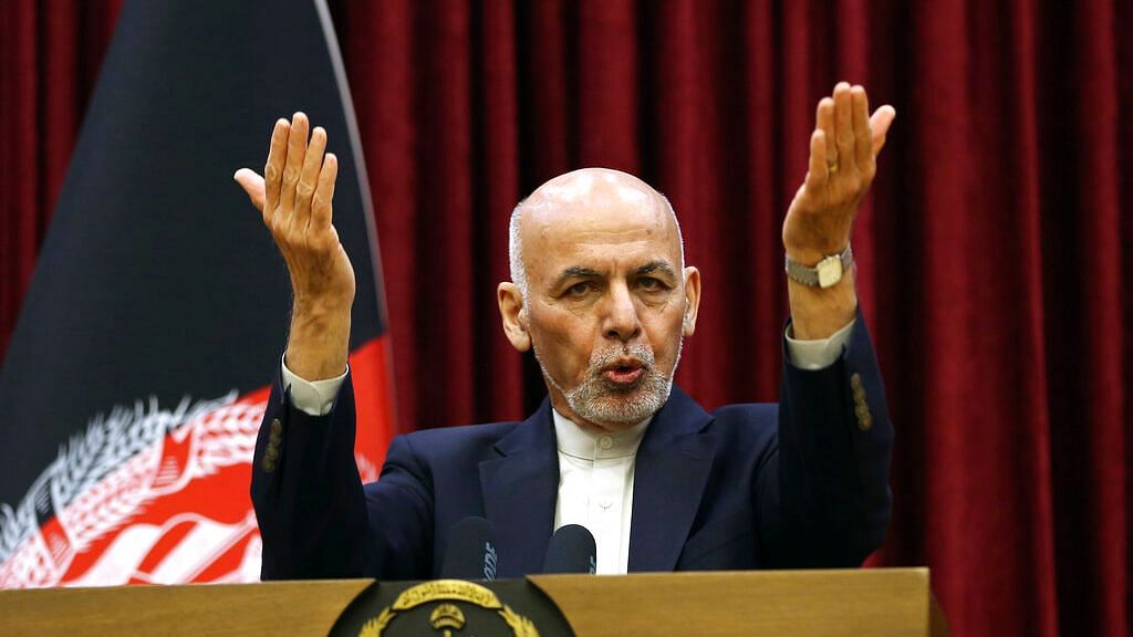 Afghan President Ashraf Ghani speaks during a news conference at the presidential palace in Kabul, Afghanistan, Sunday, 1 March, 2020. 