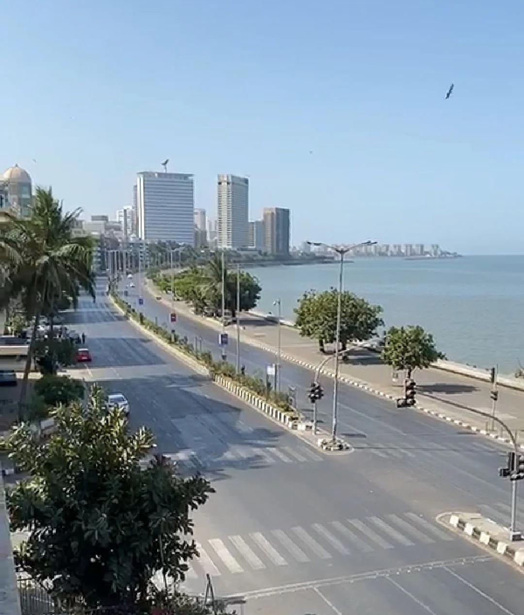 A deserted expanse of Mumbai's Marine Drive.