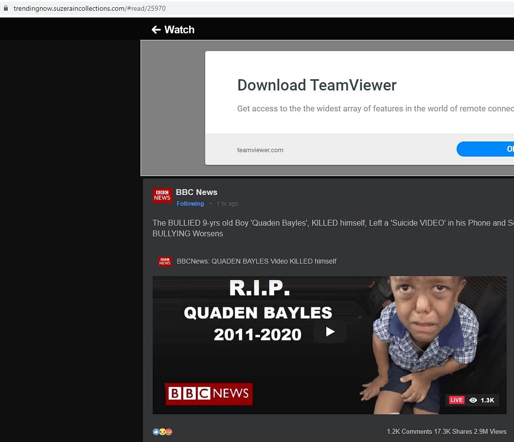 A purported video ‘from BBC’ claims that bullied boy Quaden Bayles killed himself after bullying at school worsened.