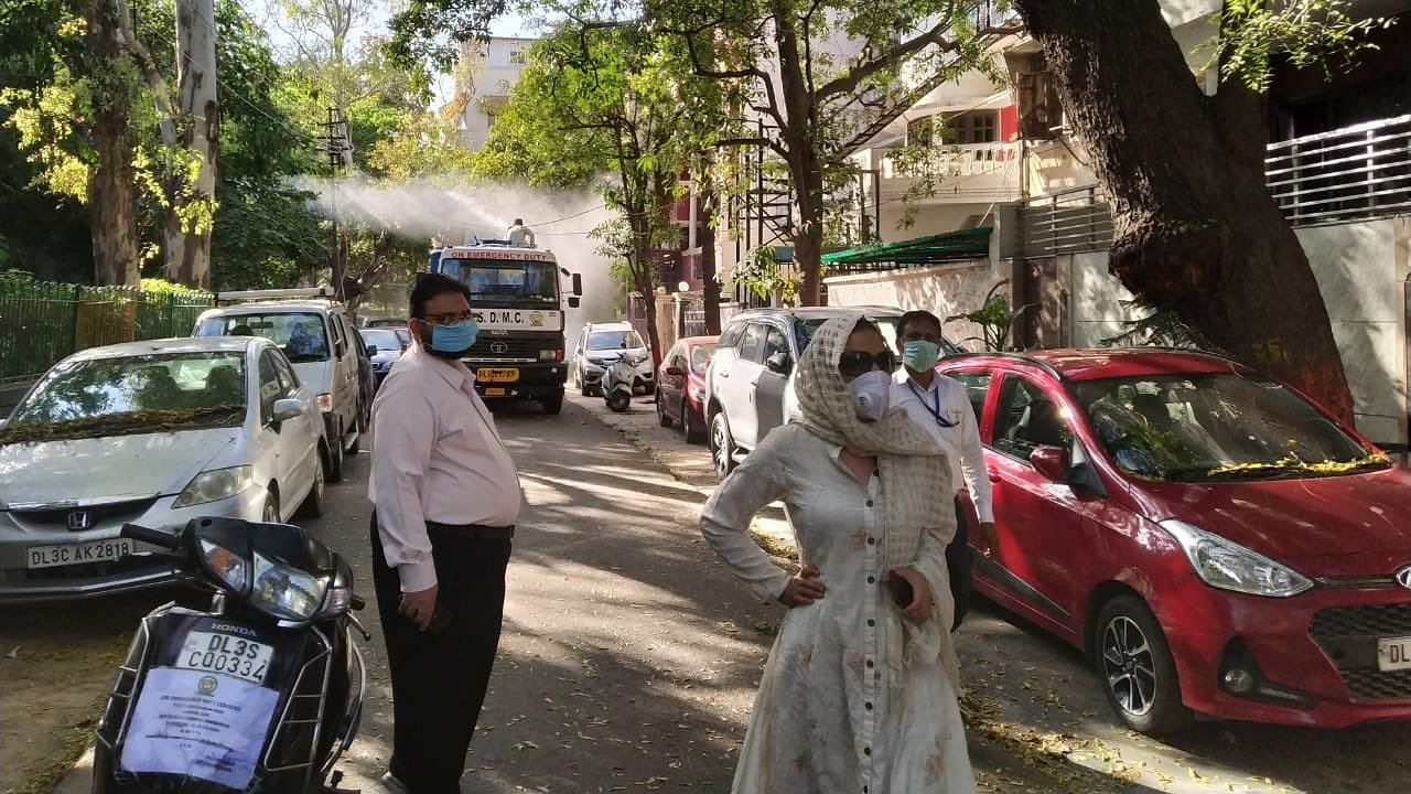 Sanitation work being carried out in New Delhi’s Nizamuddin area.
