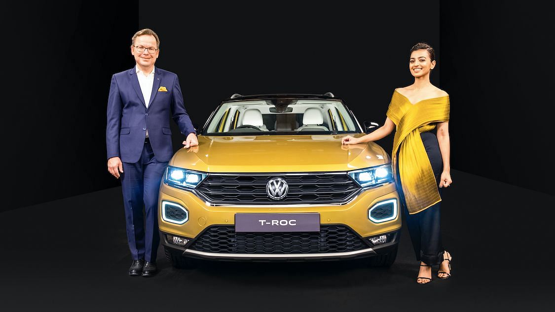 Steffen Knapp, director, Volkswagen India and actress Radhika Apte at the launch of the Volkswagen T-Roc.