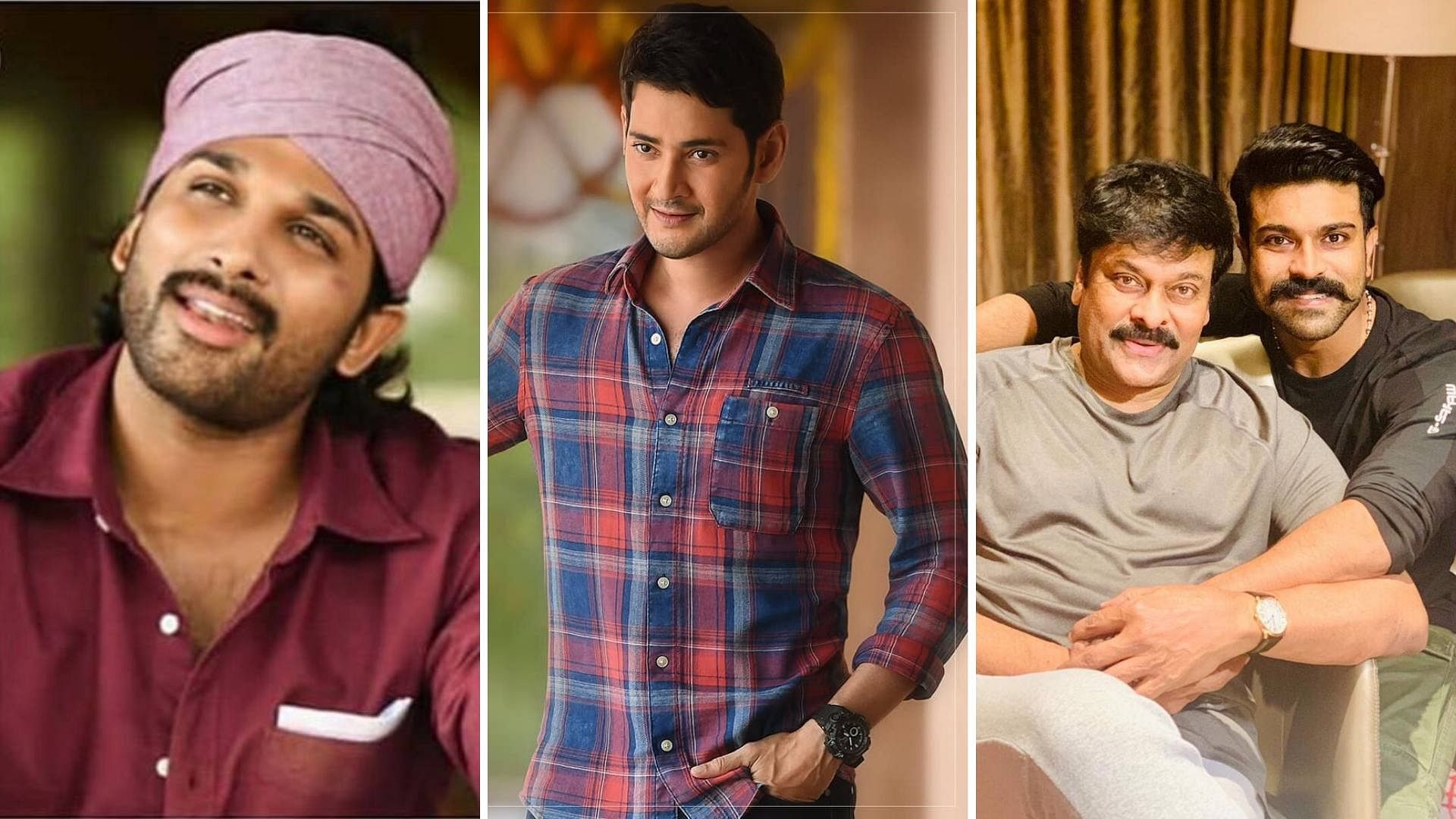 (L to R) Allu Arjun, Mahesh Babu, Chiranjeevi with Ram Charan.