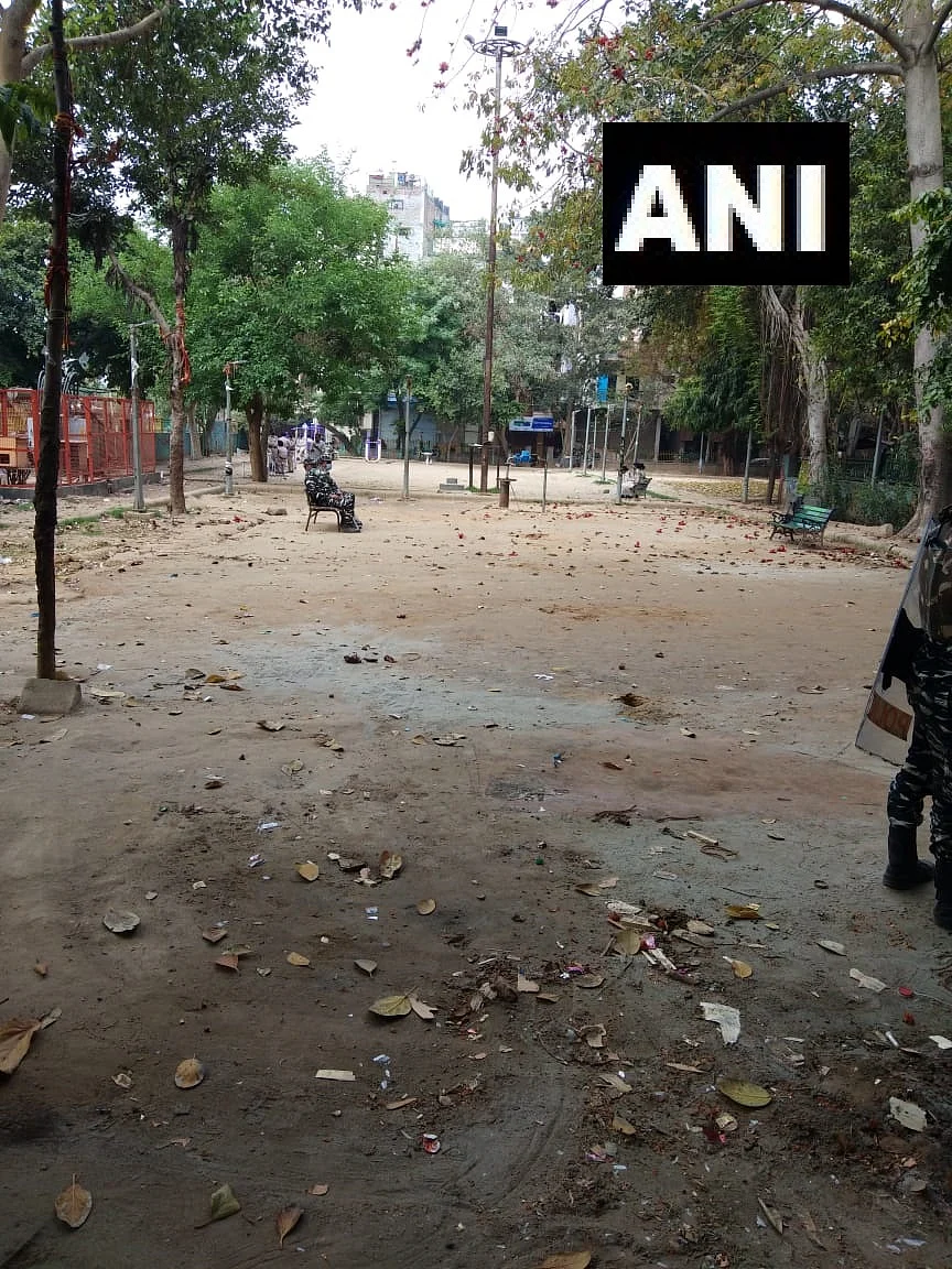 A scene from deserted Hauz Rani protest site after police clears it.
