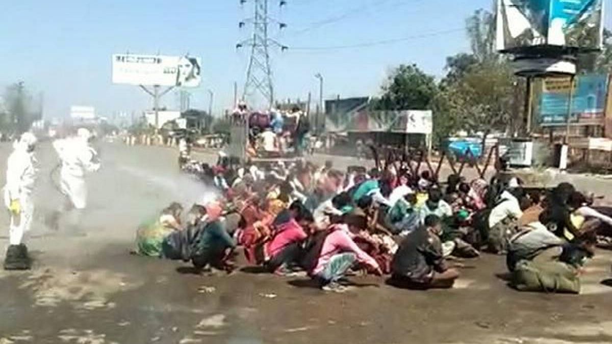 COVID-19 Lockdown: Workers in Bareilly Sprayed With Disinfectant