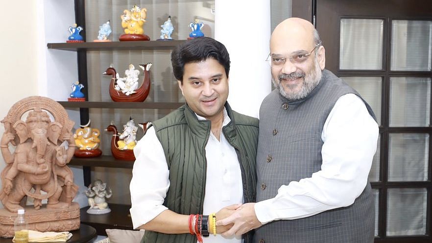 BJP leader and Union Minister Amit Shah met recent party entrant Jyotiraditya Scindia and welcomed him to the BJP.