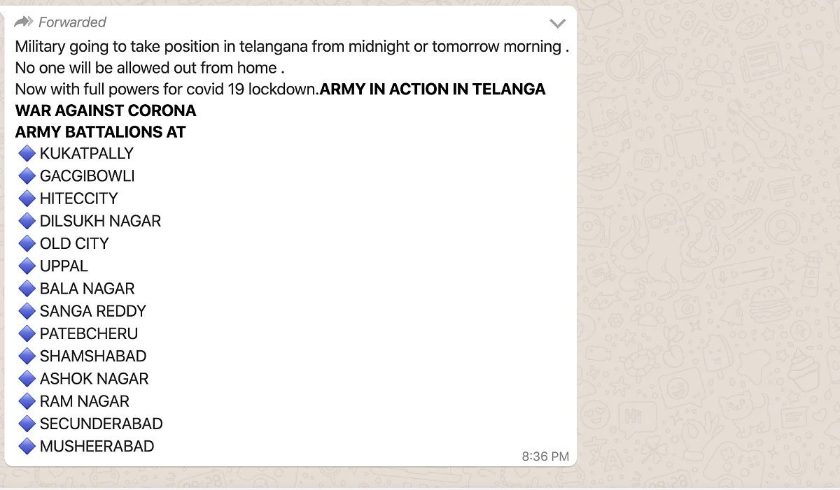 COVID-19: Message on Army Being Deployed in Telangana is False