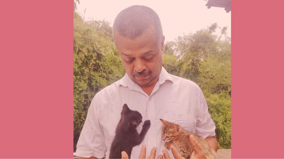 N Prakash with his cats.