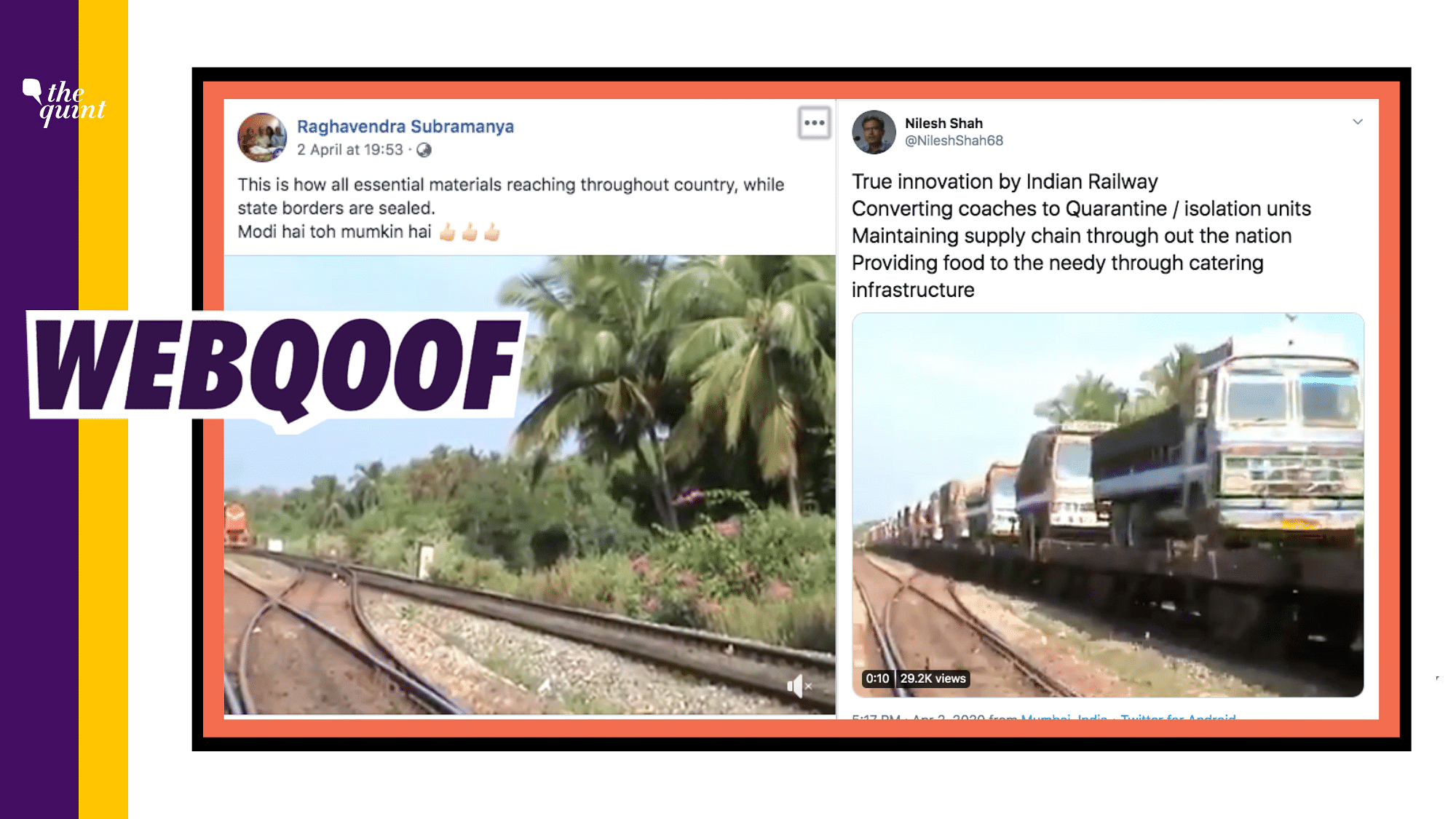 A viral video of a train carrying trucks claims to show how essential goods are being supplied around India.