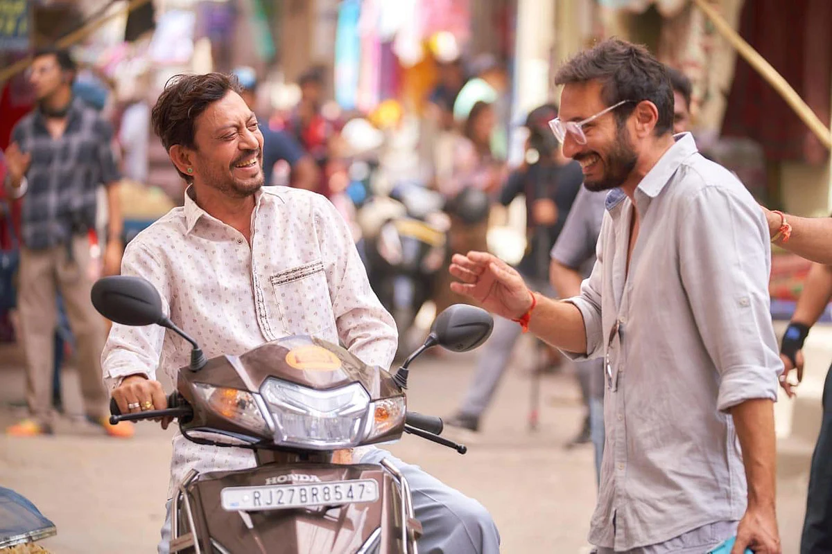 Irrfan Khan with filmmaker Homi Adajania on the sets of <i>Angrezi Medium</i>.