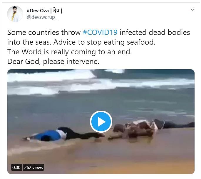 The video is from 2014 from Libya, where the bodies of some migrant workers had washed ashore following a shipwreck.