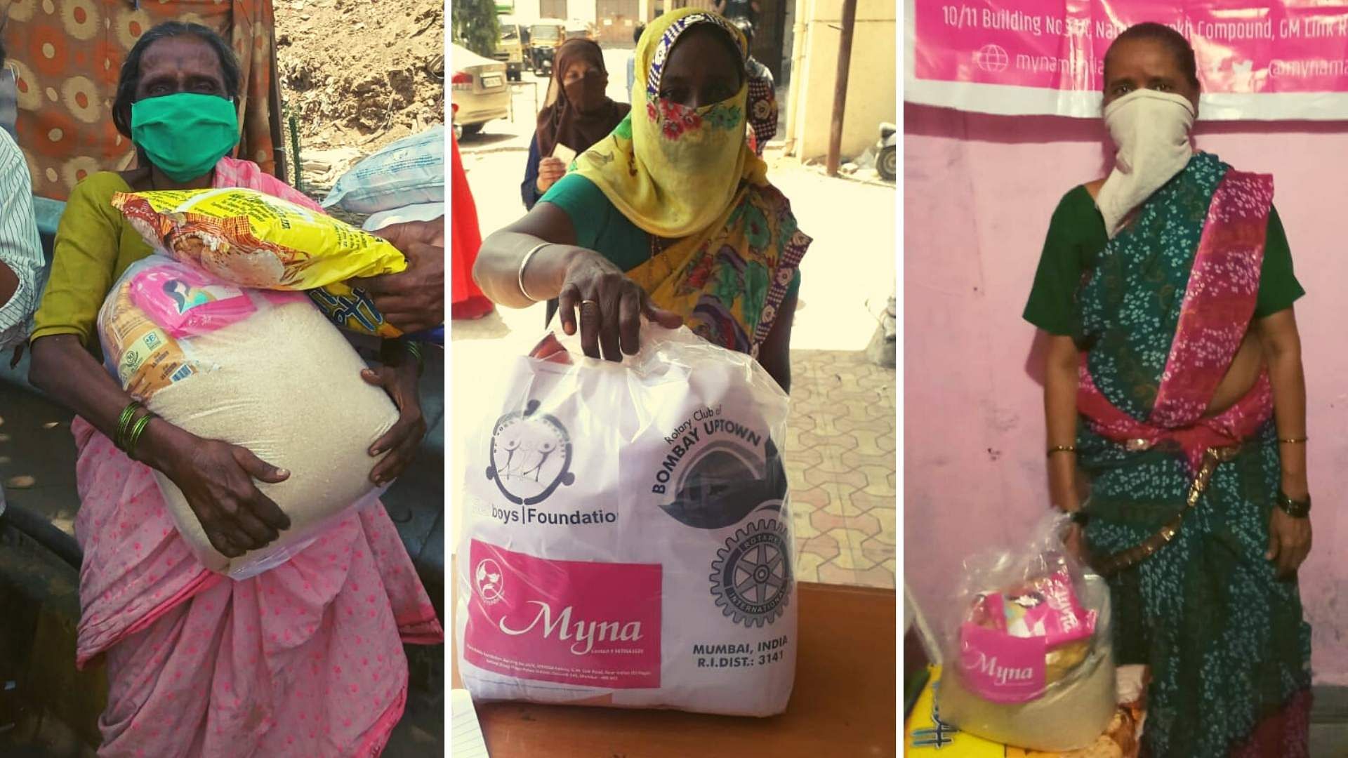 Women residing in the slums of Govandi collect their relief package.