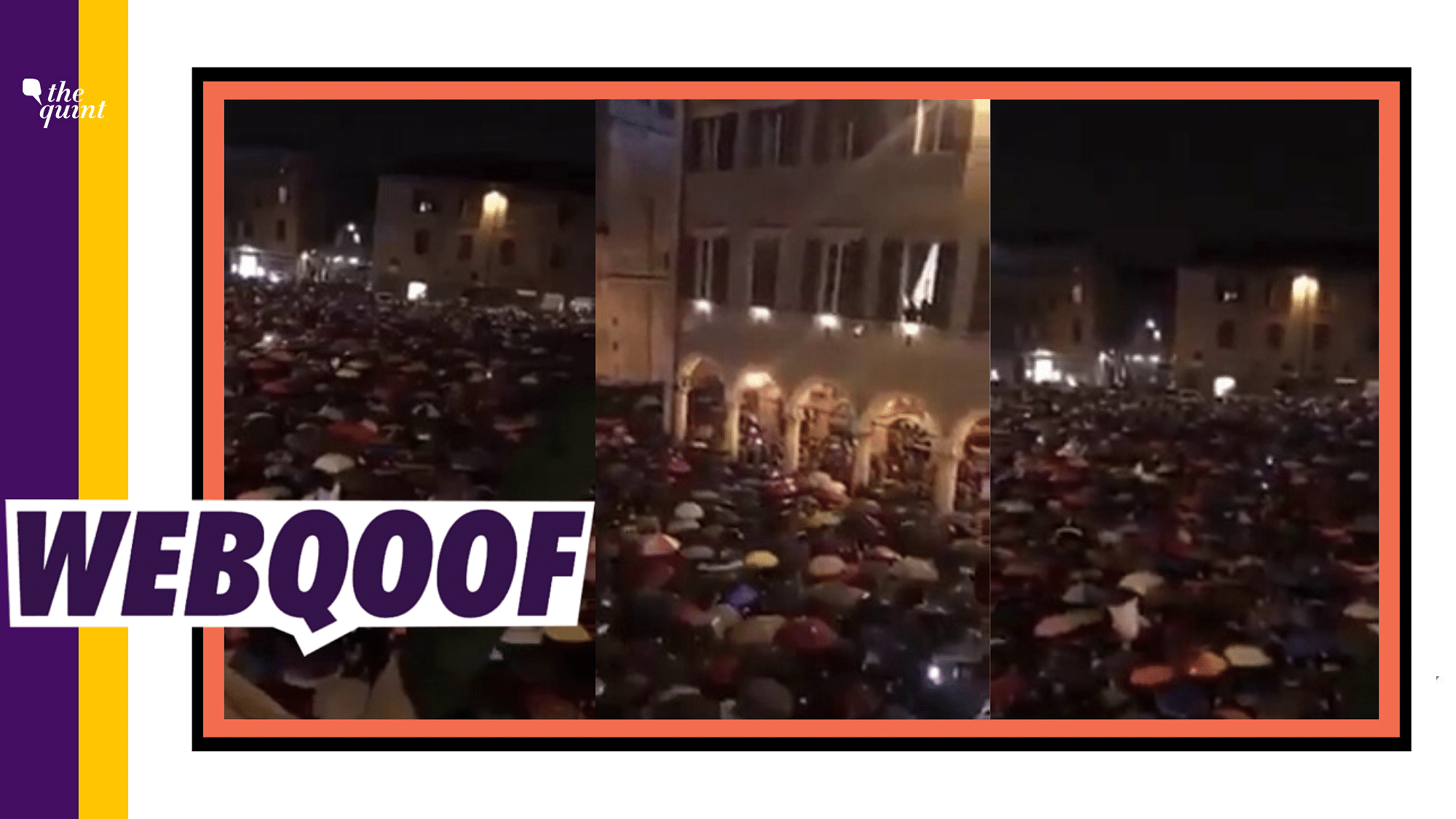 The video shows a huge crowd of people standing with umbrellas under heavy rain and singing ‘Bella Ciao’.