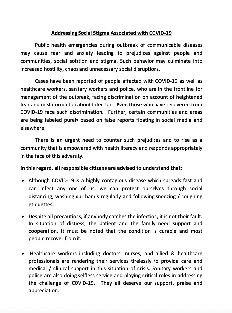 The advisory issued by the Health Ministry