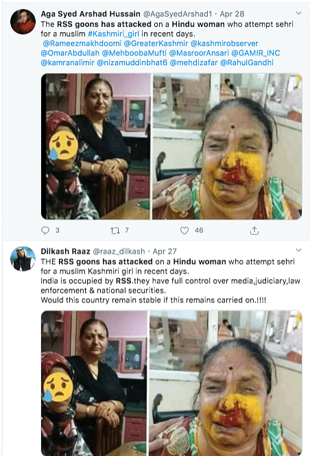 A post claiming that RSS goons attacked a Hindu woman who attempted sehri for a Muslim girl recently has gone viral.